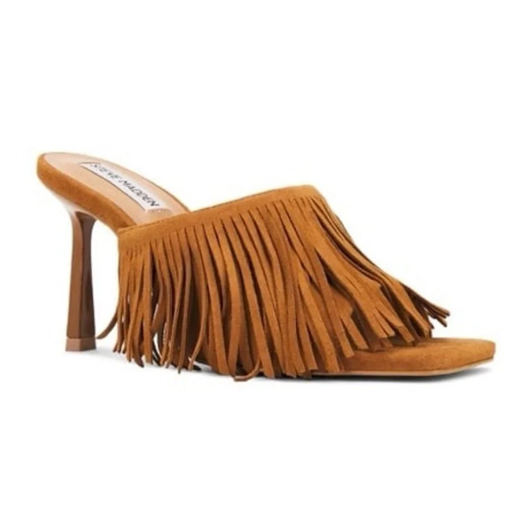 Steve Madden Morina Tassel Cognac Suede Stiletto Heels Cowgirl Cowboy Carter